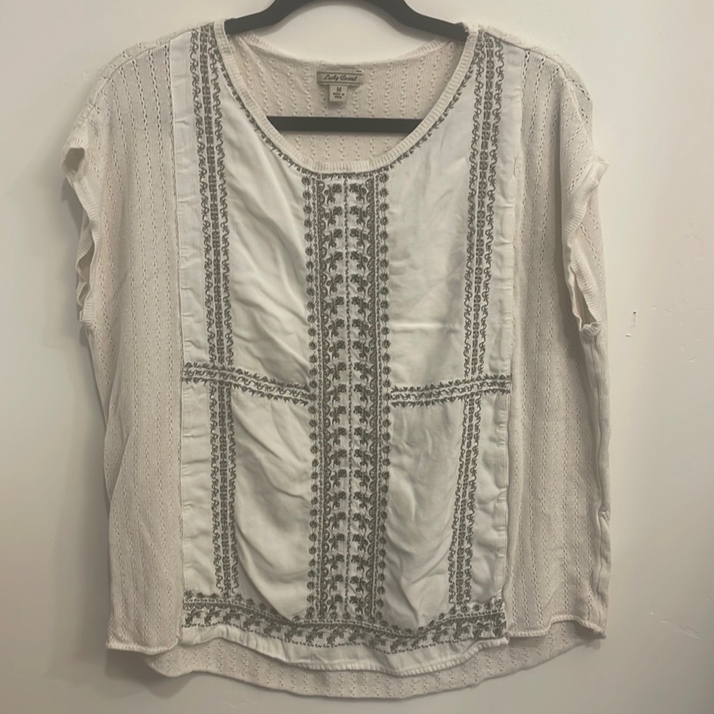 Lucky Brand Mixed Media Embroidered Tunic SZ‎ M